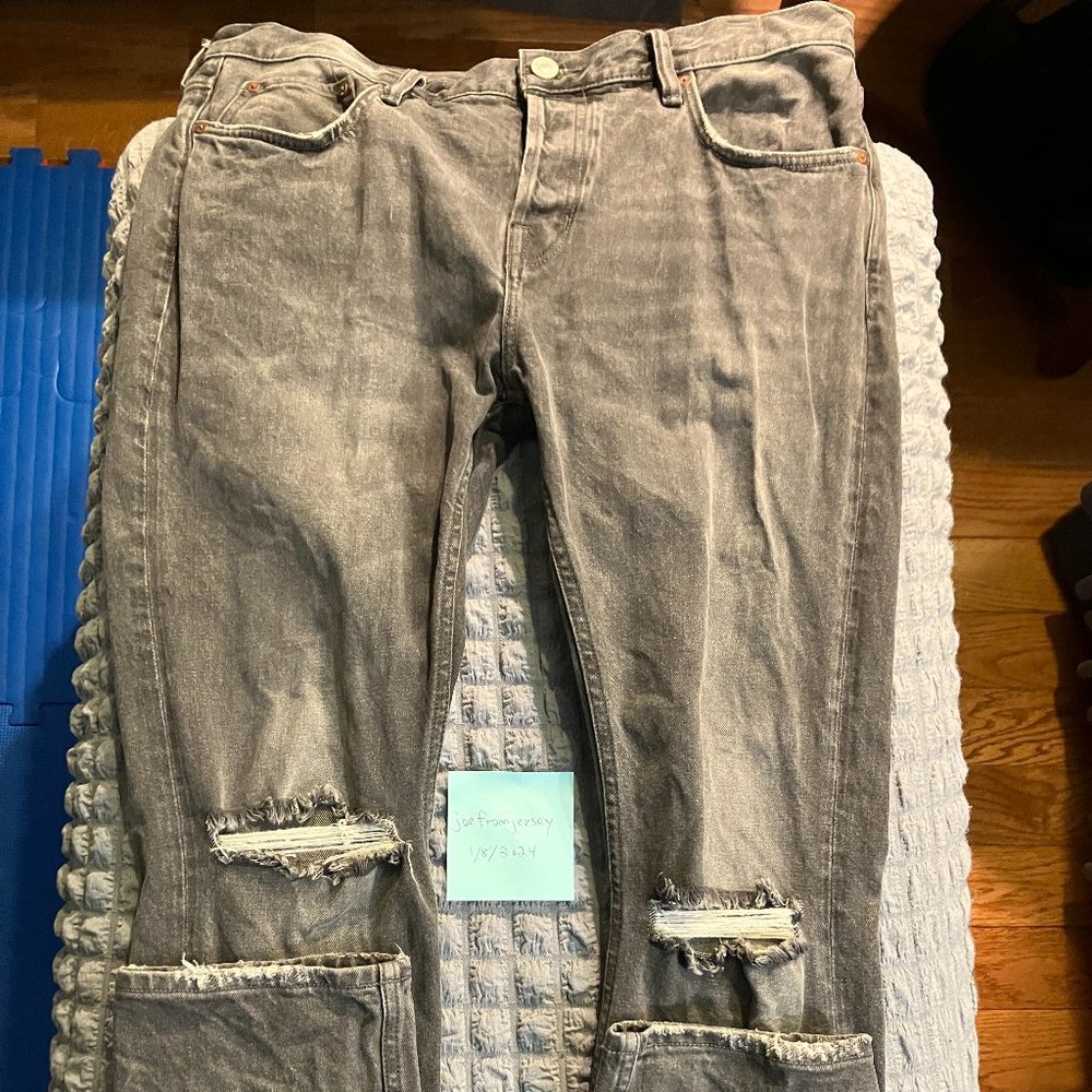 Allsaints Cigarette gray grey skinny jeans size 34 damaged ripped skater